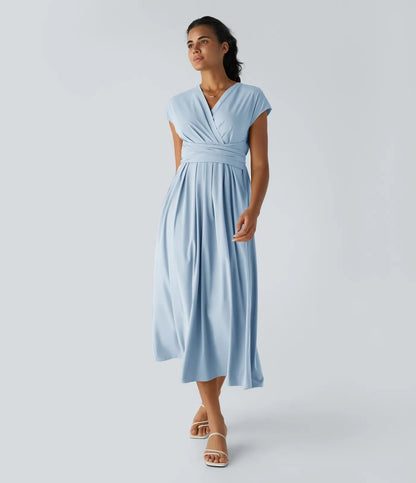 Vestido Midi Con Cintura Alta Y Escote En V Para Mujer | Ideal Para Uso Diario Y Ocasiones Informales