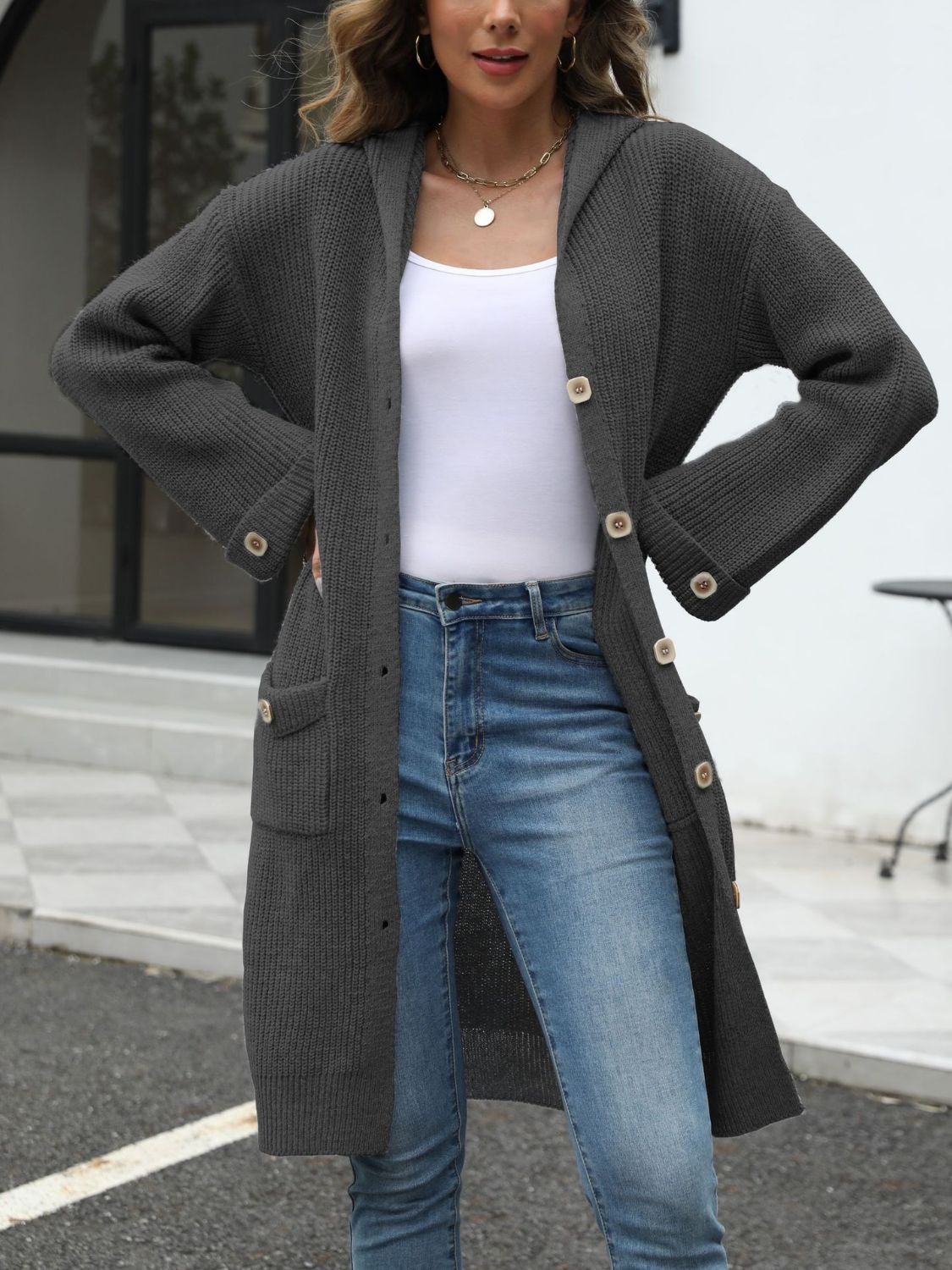 Cardigan Largo Con Botones Y Bolsillos Para Mujer | Ideal Para Superposición Y Uso Diario