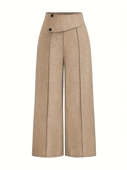 Pantalón De Talle Alto Con Piernas Anchas Y Pliegues Frontales Para Mujer | Ideal Para Uso Diario O Profesional