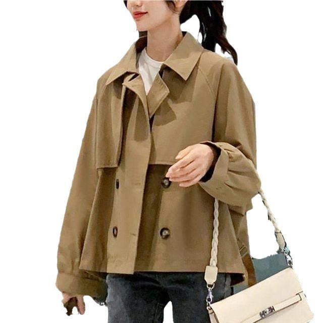 Trench-coat corto con Cuello Reverso y Cierre de Botones para Mujer | Uso Diario en Temporada Media
