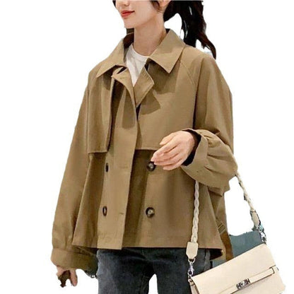 Trench-coat corto con Cuello Reverso y Cierre de Botones para Mujer | Uso Diario en Temporada Media