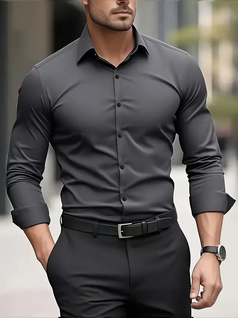 Camisa De Manga Larga Con Cierre De Botones Para Hombres | Ideal Para Uso Diario Y Ocasiones Formales