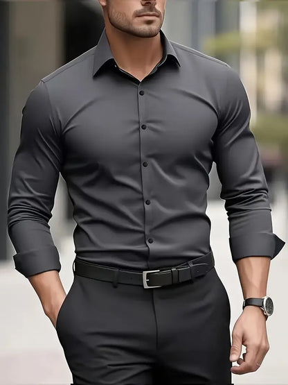 Camisa De Manga Larga Con Cierre De Botones Para Hombres | Ideal Para Uso Diario Y Ocasiones Formales
