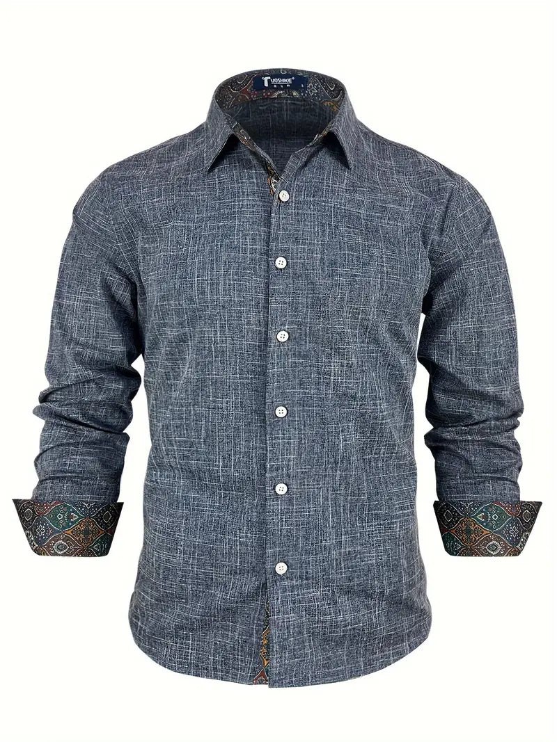 Camisa de Manga Larga con Cierre de Botones y Detalles Contrastantes para Hombre | Ideal para Uso Diario y Contextos Formales