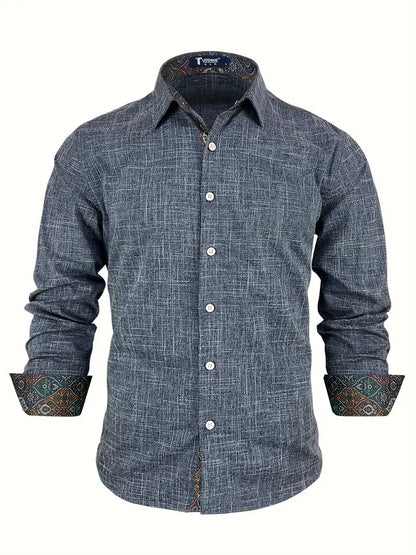 Camisa de Manga Larga con Cierre de Botones y Detalles Contrastantes para Hombre | Ideal para Uso Diario y Contextos Formales