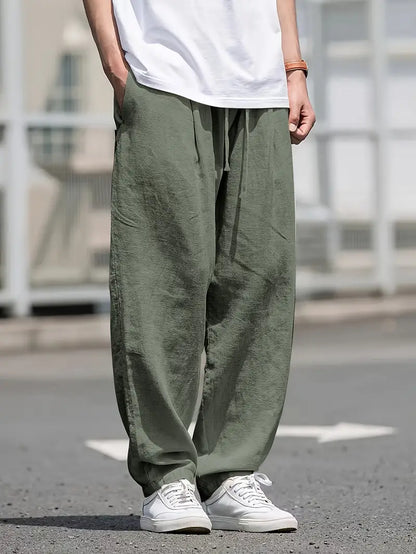 Pantalón Casual de Corte Amplio con Cintura Elástica y Bolsillos Profundos para Hombre | Ideal para Uso Diario