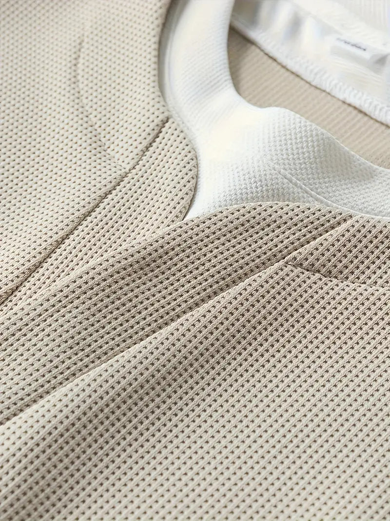 Camiseta Henley de Manga Larga con Textura de Patrón Tipo Panal para Hombre | Ideal para Uso Diario