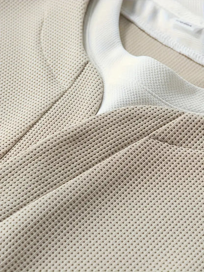 Camiseta Henley de Manga Larga con Textura de Patrón Tipo Panal para Hombre | Ideal para Uso Diario