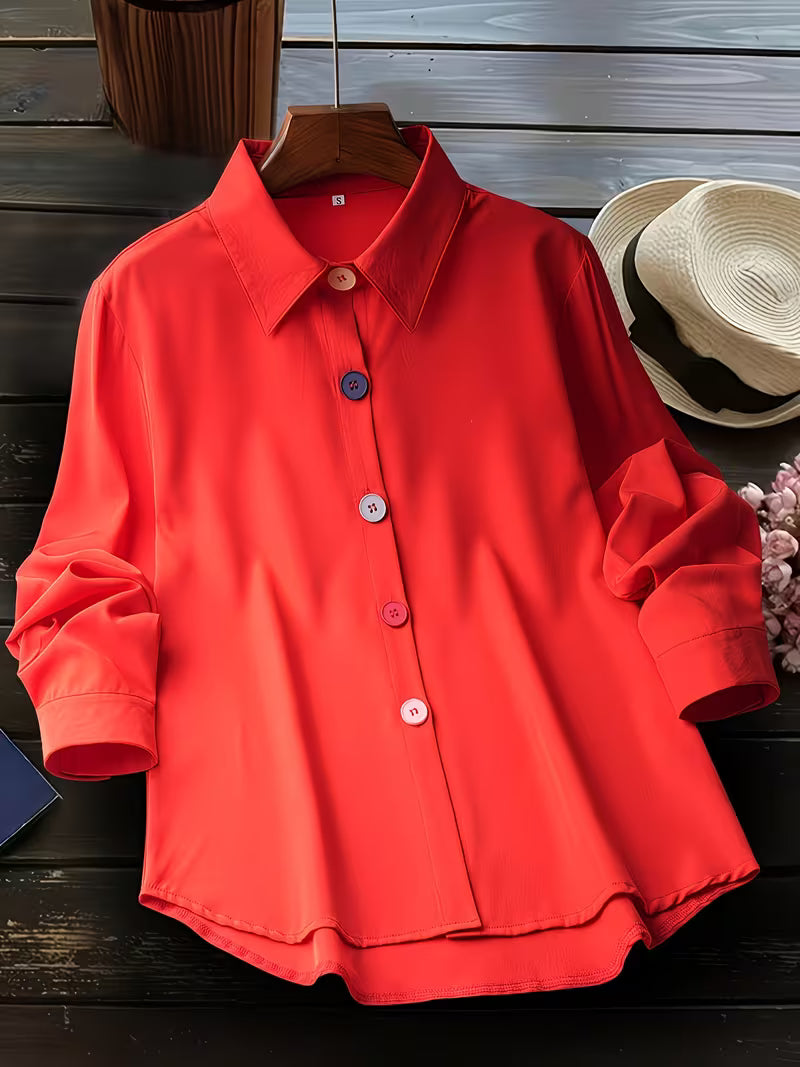 Camisa Monopetto Con Cuello Clásico Y Mangas Largas Para Mujer | Ideal Para Oficina Y Uso Diario