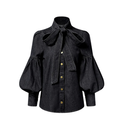 Blusa Con Efecto Denim Y Cuello Alto Para Mujer | Ideal Para Uso Diario Y Profesional