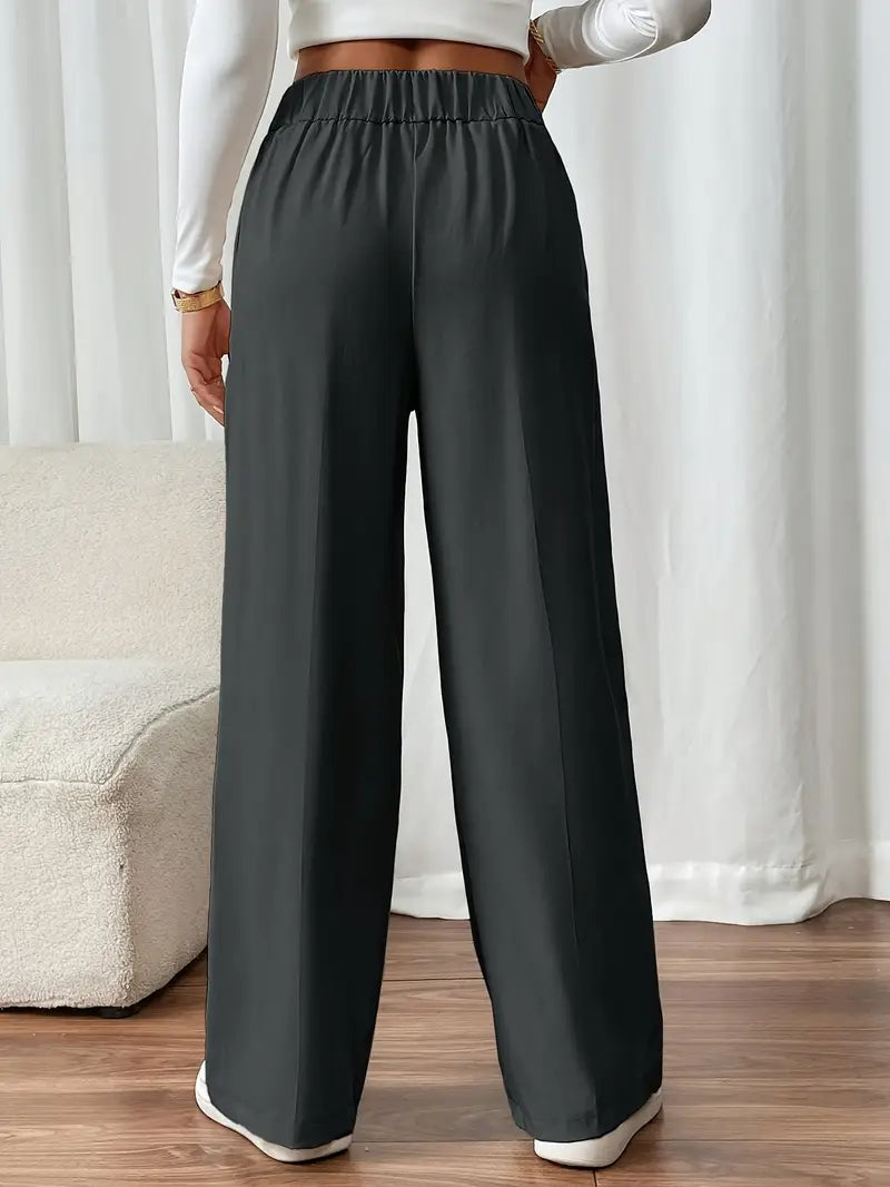 Pantalón De Corte Amplio Con Cintura Elástica Y Bolsillos Laterales Para Mujer | Ideal Para Uso Diario