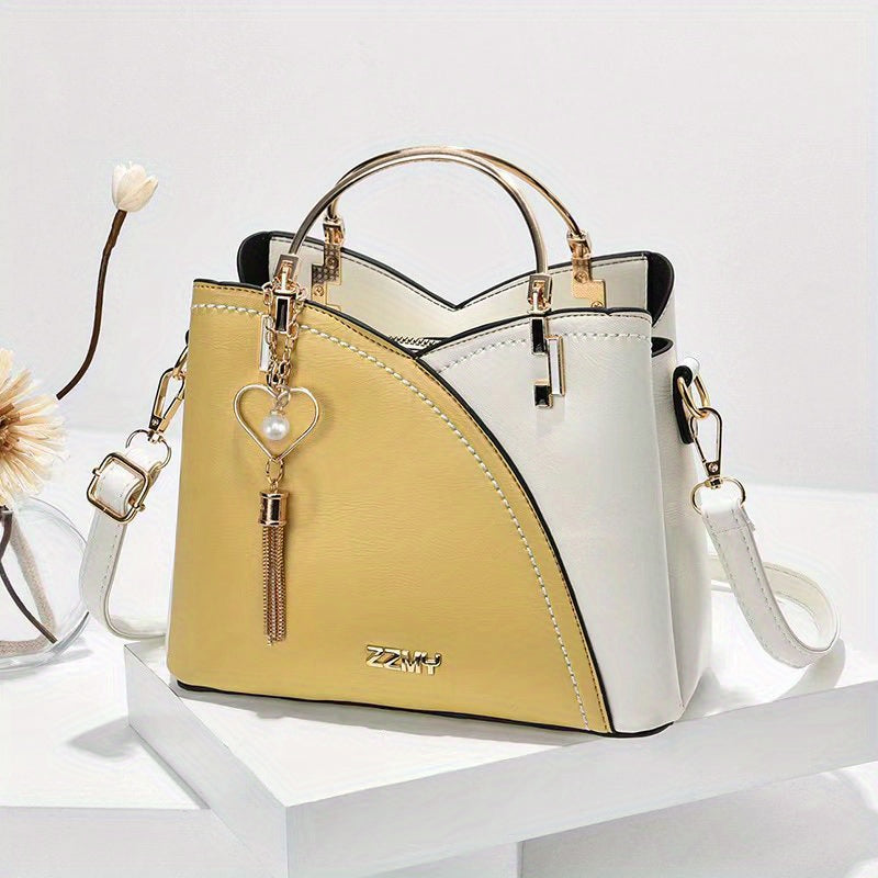 Bolso de Mano con Compartimento Principal y Detalles Color Block para Mujer | Ideal para Uso Diario