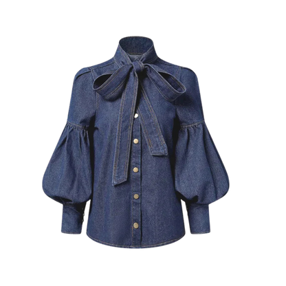 Blusa Con Efecto Denim Y Cuello Alto Para Mujer | Ideal Para Uso Diario Y Profesional