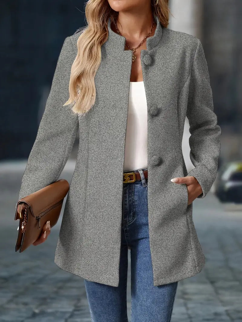 Blazer Sin Cuello Con Cierre De Botones Y Largo Medio Para Mujeres | Ideal Para Uso Diario O Entornos Formales