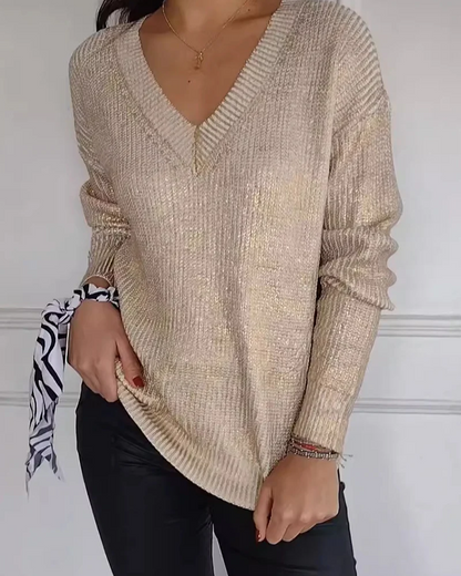 Jersey Con Escote En V Y Acabado Metalizado Para Mujer | Ideal Para Uso Diario Y Todas Las Estaciones