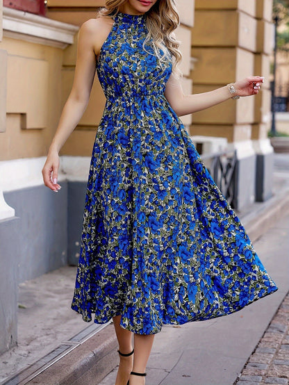 Vestido Midi Con Corte Ajustado, Falda Evasé Y Cuello Alto Para Mujer | Ideal Para Uso Diario O Eventos