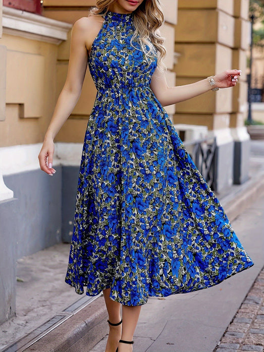 Vestido Midi Con Corte Ajustado, Falda Evasé Y Cuello Alto Para Mujer | Ideal Para Uso Diario O Eventos