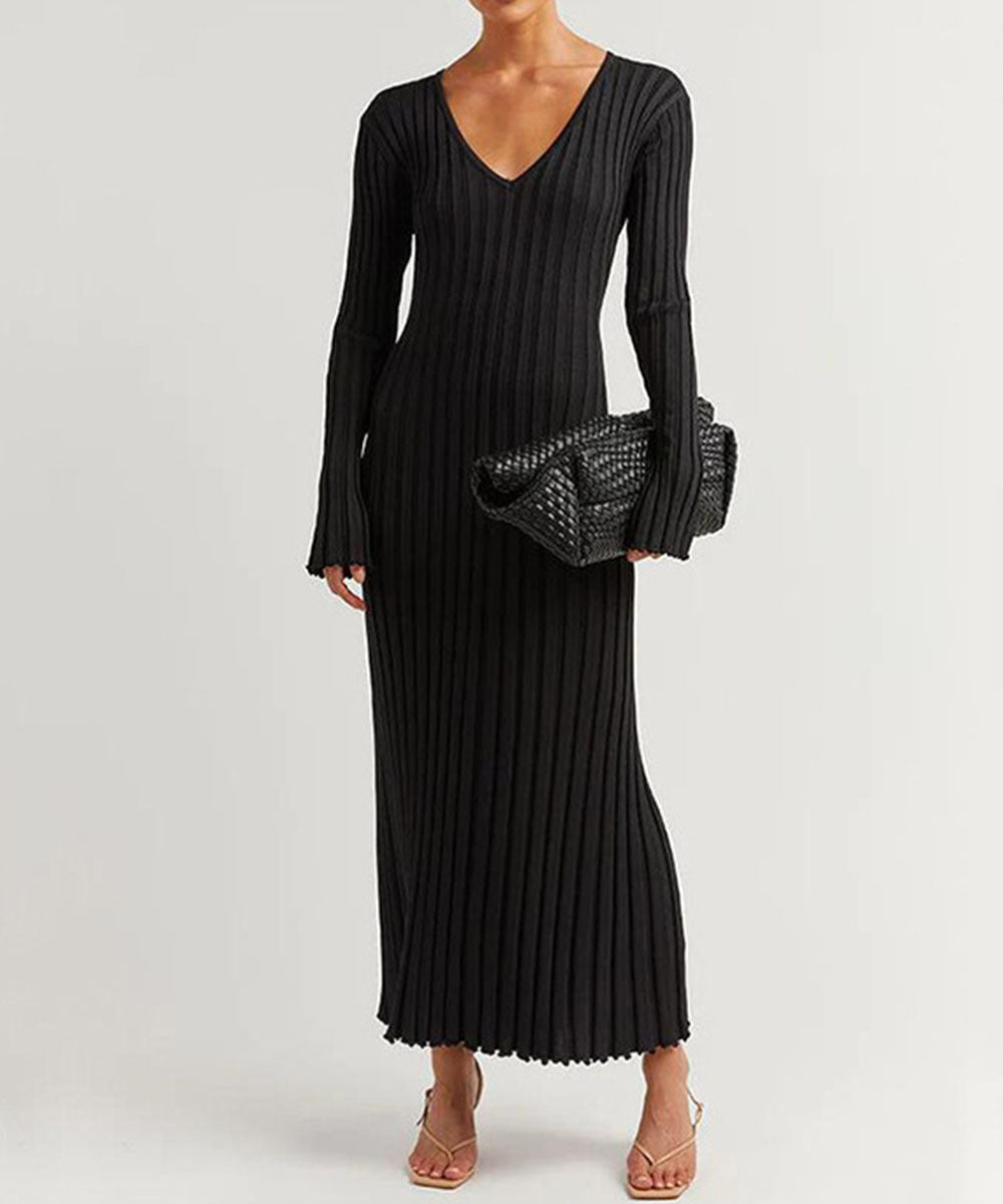 Vestido Largo Con Corte Ajustado En El Busto Y Escote En V Para Mujer | Ideal Para Uso Diario Y Salidas Informales