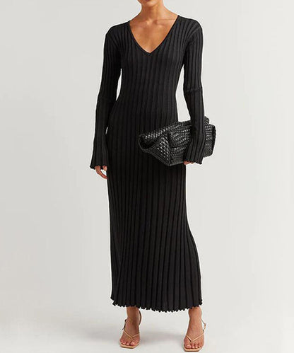 Vestido Largo Con Corte Ajustado En El Busto Y Escote En V Para Mujer | Ideal Para Uso Diario Y Salidas Informales