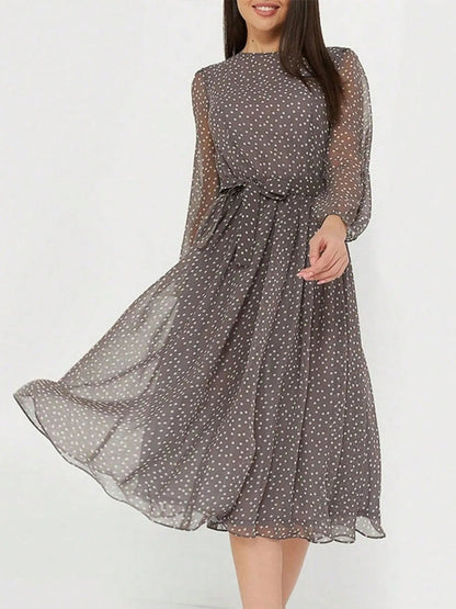 Vestido Midi con Cuello Redondo y Manga Larga Para Mujer | Ideal Para Uso Diario y Eventos Planificados