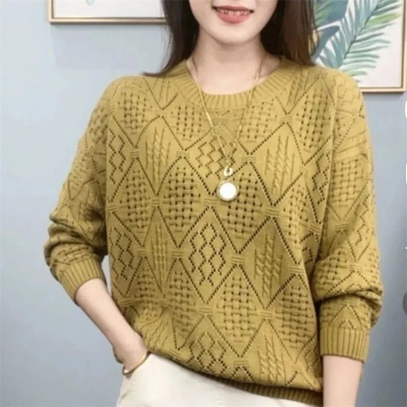 Jersey De Punto Calado Con Cuello Redondo Para Mujer | Ideal Para Uso Diario Y Todas Las Estaciones