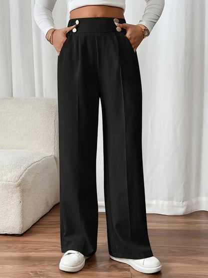 Pantalón De Corte Amplio Con Cintura Elástica Y Bolsillos Laterales Para Mujer | Ideal Para Uso Diario