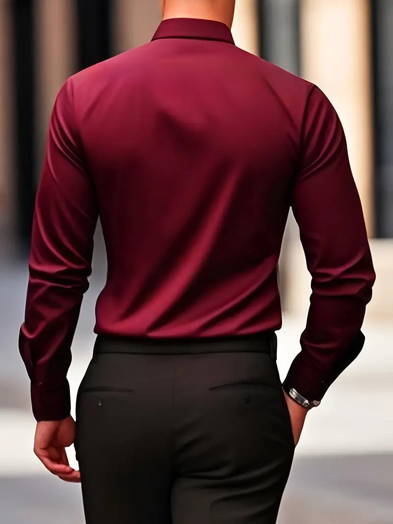 Camisa De Manga Larga Con Cierre De Botones Para Hombres | Ideal Para Uso Diario Y Ocasiones Formales