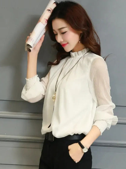 Blusa Con Manches Largas Y Detalles Ondulados Para Mujer | Ideal Para Uso Diario O Profesional