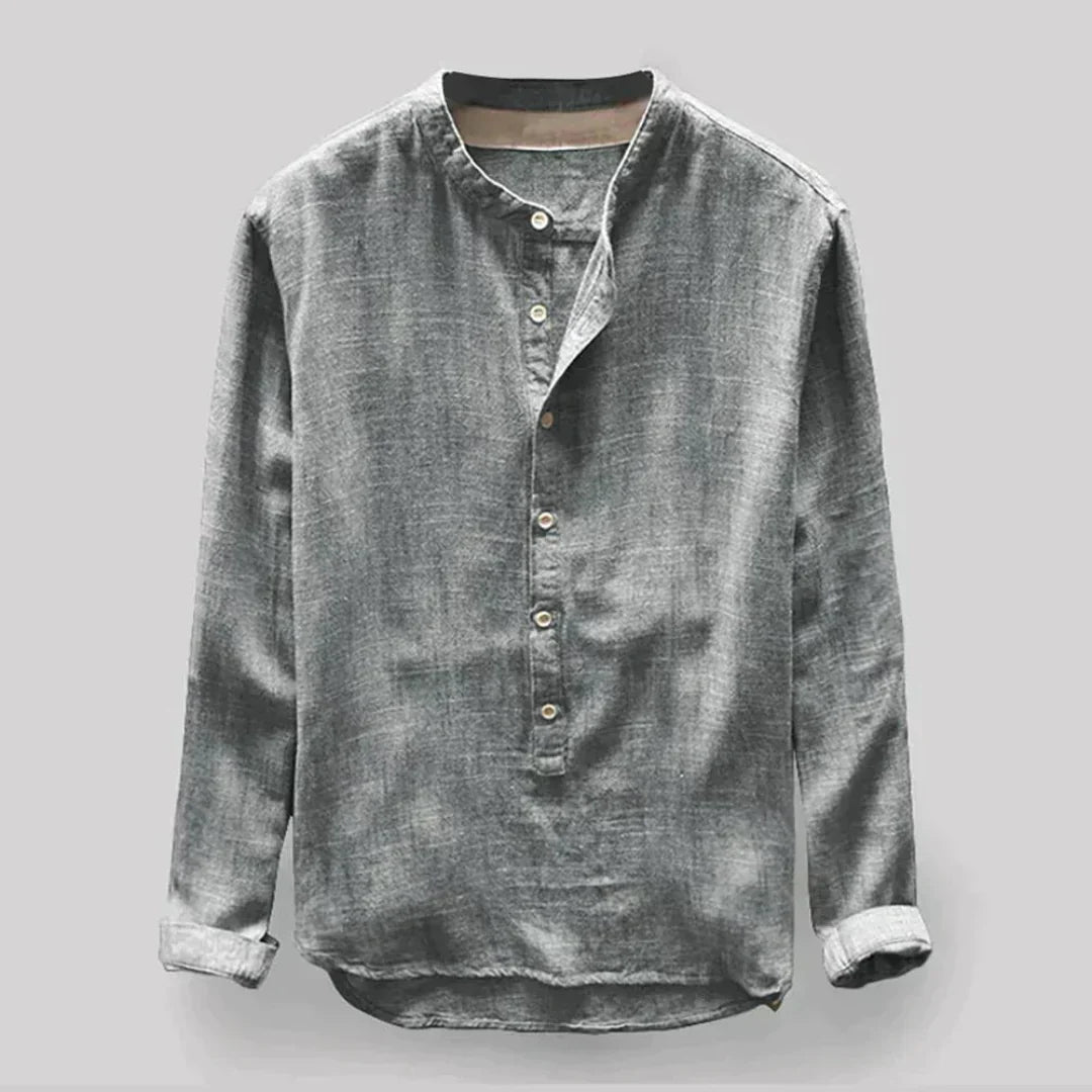 Camisa Con Cuello Mao Y Cierre Parcial De Botones Para Hombre | Ideal Para Uso Diario Y Actividades Variadas