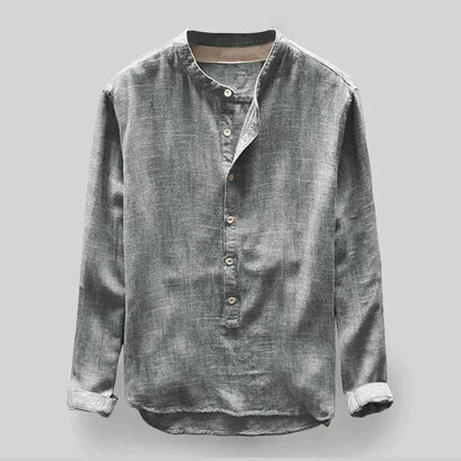 Camisa Con Cuello Mao Y Cierre Parcial De Botones Para Hombre | Ideal Para Uso Diario Y Actividades Variadas