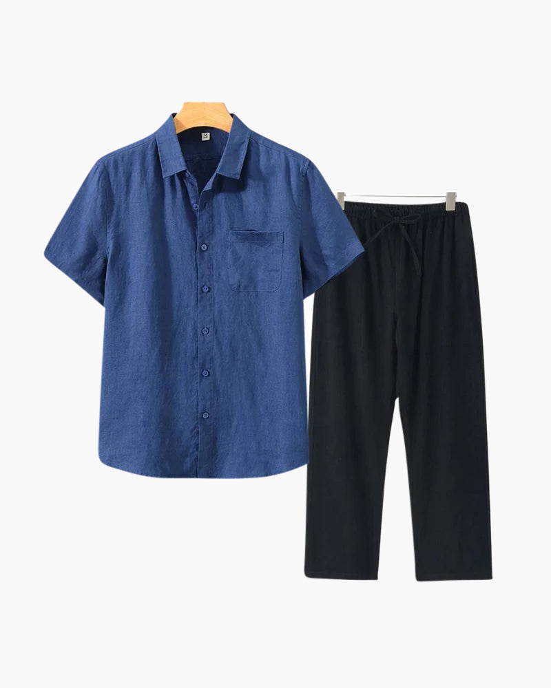 Conjunto De Dos Piezas Para Hombre Con Camisa De Manga Corta Y Pantalón | Uso Diario Verano