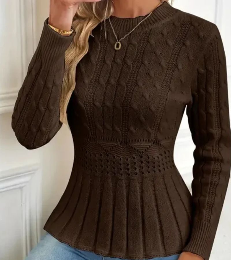 Jersey De Manga Larga Con Dobladillo Peplum Y Patrón Trenzado Para Mujer | Ideal Para Uso Diario Y Superposición