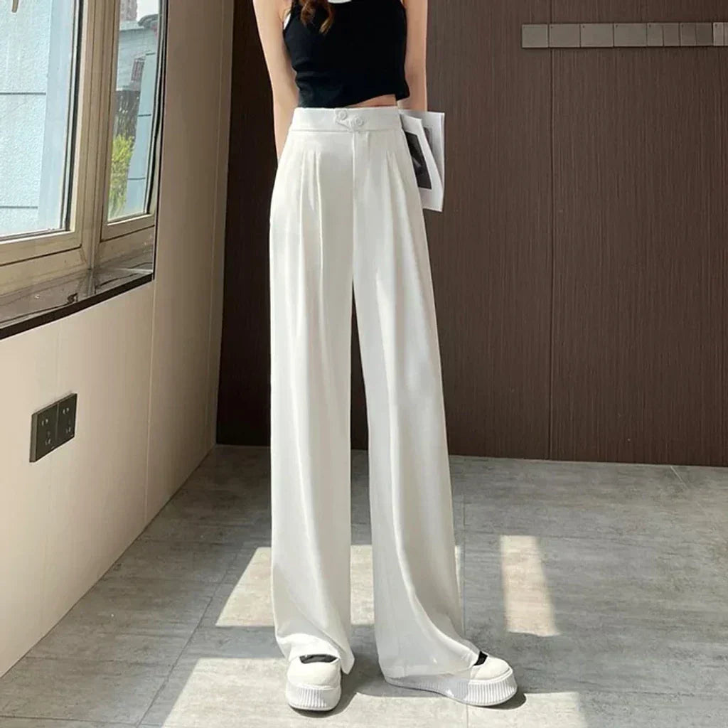 Pantalón de Talle Alto con Corte Amplio y Pliegues para Mujer | Ideal para Uso Diario