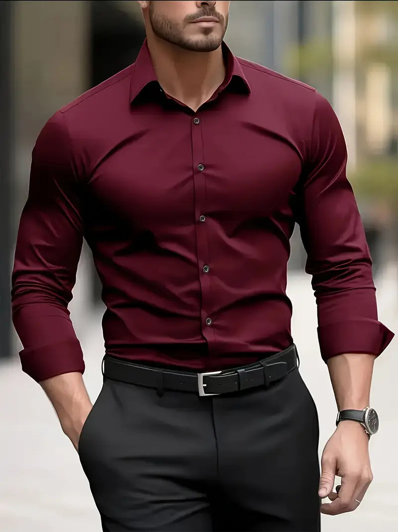 Camisa De Manga Larga Con Cierre De Botones Para Hombres | Ideal Para Uso Diario Y Ocasiones Formales
