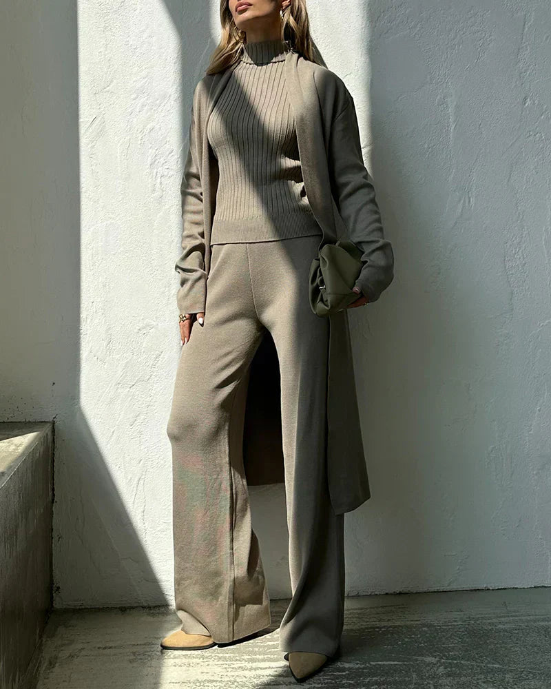 Conjunto Tres Piezas Para Mujer: Top, Pantalón y Abrigo Largo | Ideal Para Ocasiones Formales