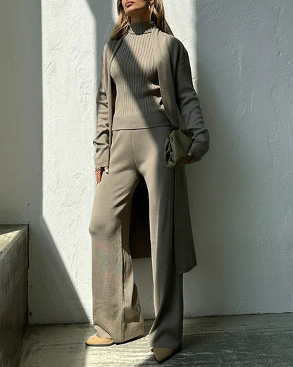Conjunto Tres Piezas Para Mujer: Top, Pantalón y Abrigo Largo | Ideal Para Ocasiones Formales