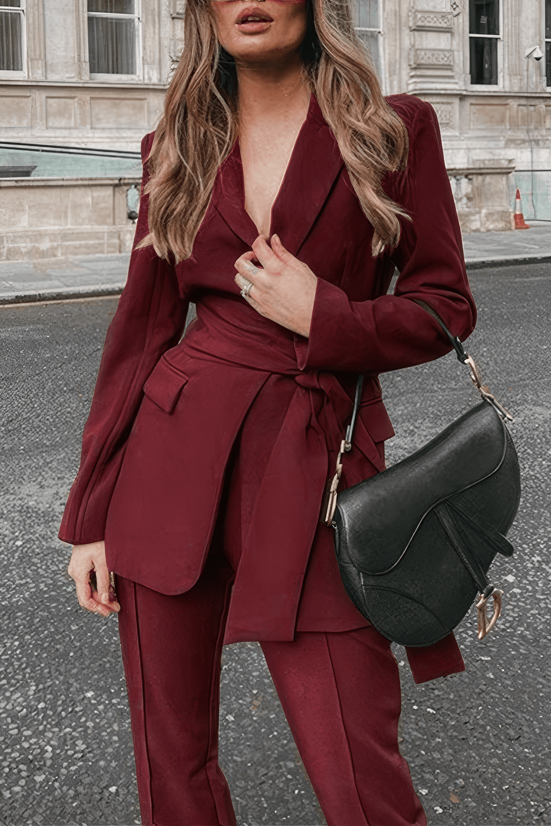Conjunto De Blazer Entallado con Cinturón y Pantalón Recto para Mujer | Ideal para Oficina Y Eventos