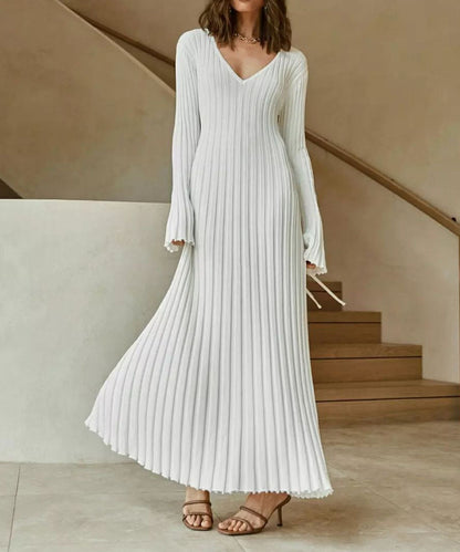 Vestido Largo Con Corte Ajustado En El Busto Y Escote En V Para Mujer | Ideal Para Uso Diario Y Salidas Informales