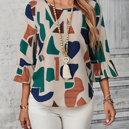 Blusa Fluida De Manga 3/4 Con Estampado Multicolor Para Mujer | Ideal Para Uso Diario En Interior Y Exterior