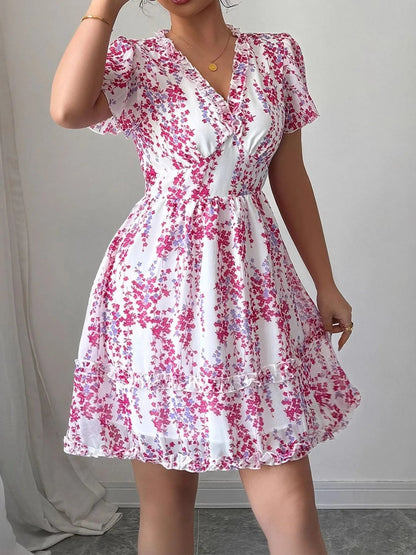 Vestido Corto con Estampado Floral y Corte Cruzado para Mujer | Ideal para Salidas de Verano y Actividades de Día