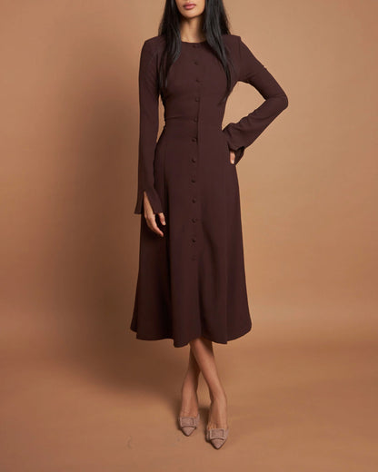 Vestido Midi con Cuello Redondo y Cintura Ajustada para Mujer | Ideal para Uso Diario