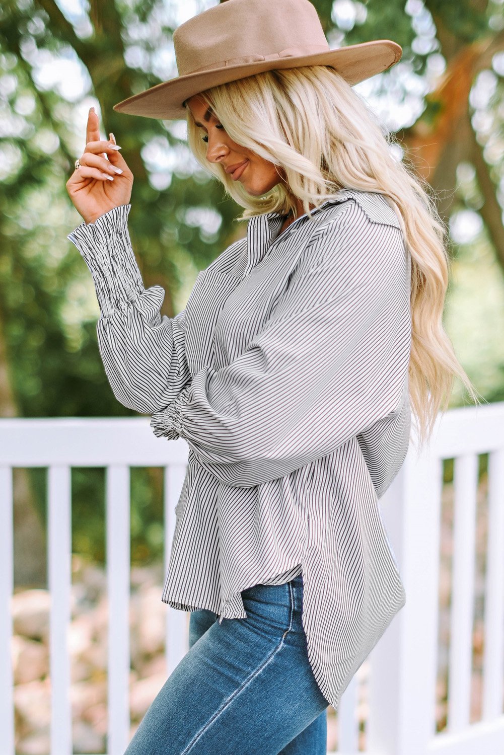 Camisa Midi Con Estampado De Rayas Y Mangas Oversize Para Mujer | Ideal Para Uso Diario Y Viajes