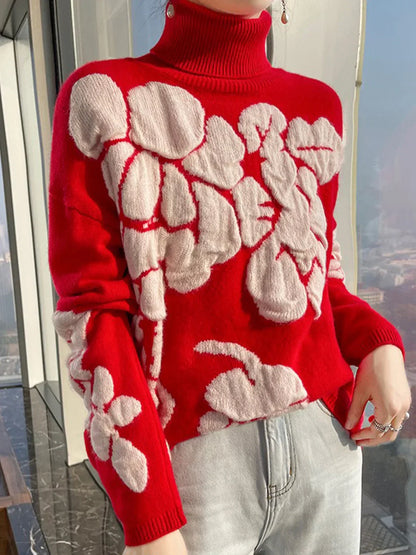 Jersey de Punto con Cuello Alto y Motivos en Relieve para Mujer | Ideal para Uso Diario