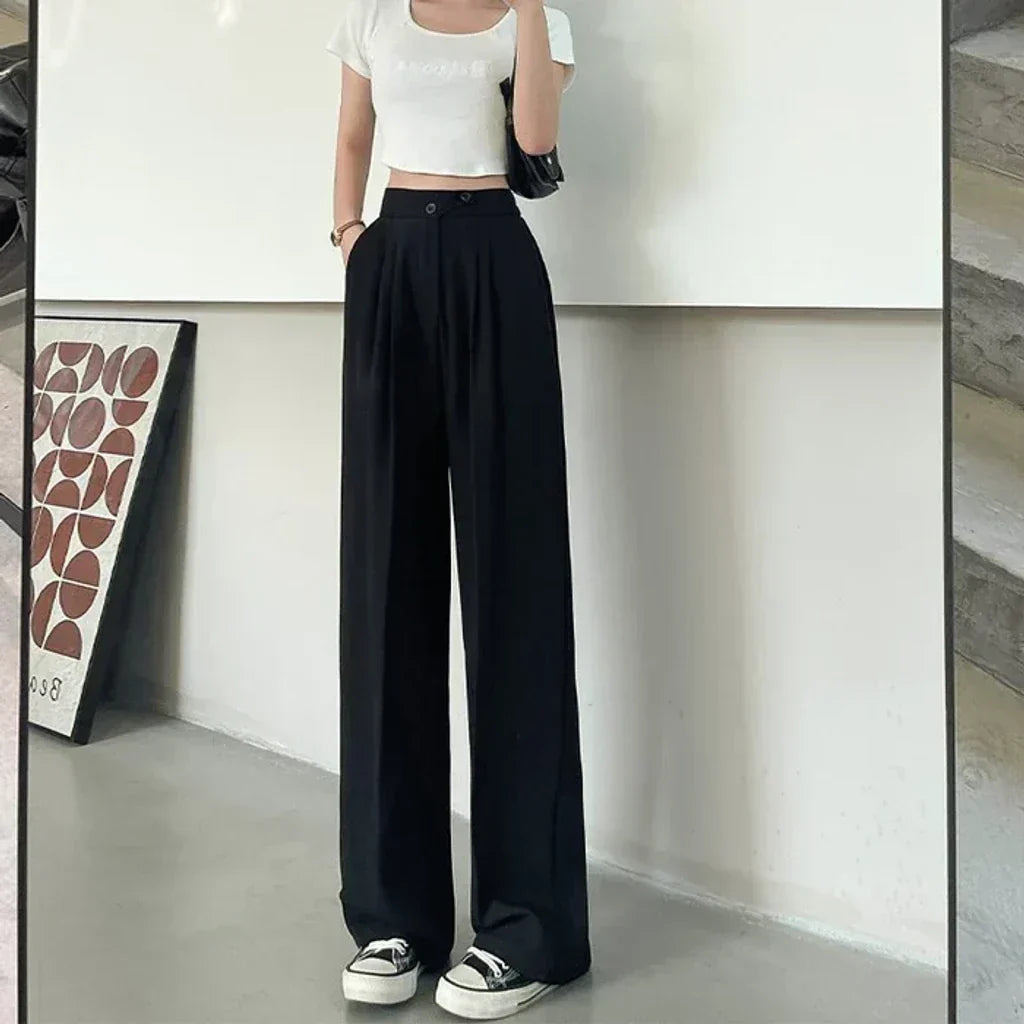 Pantalón de Talle Alto con Corte Amplio y Pliegues para Mujer | Ideal para Uso Diario