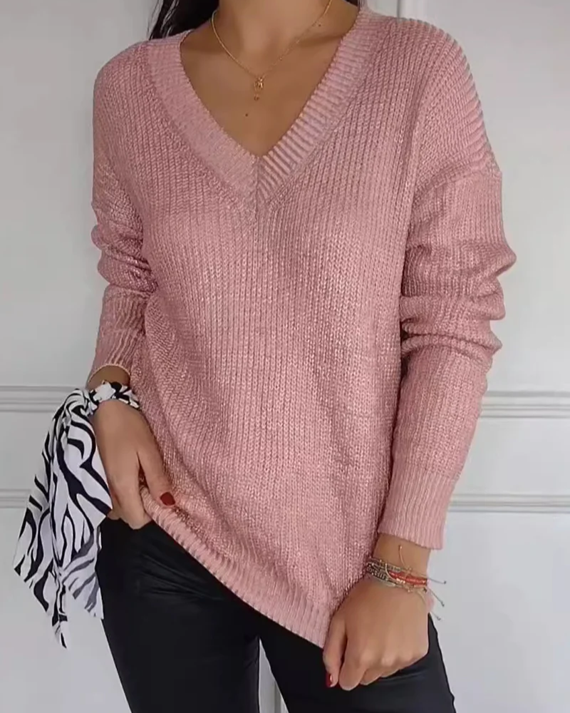 Jersey Con Escote En V Y Acabado Metalizado Para Mujer | Ideal Para Uso Diario Y Todas Las Estaciones