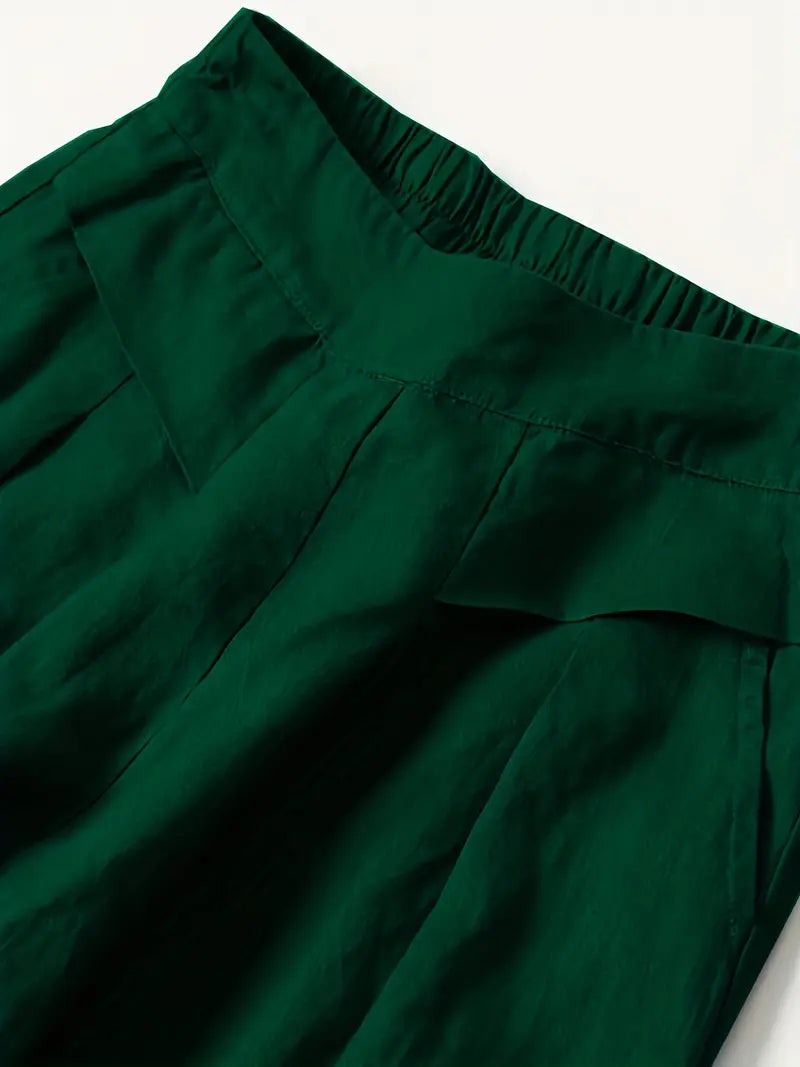 Pantalón De Corte Amplio Con Cintura Elástica Trasera Y Bolsillos Laterales Para Mujer | Ideal Para Uso Diario