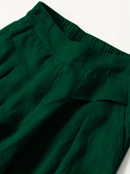 Pantalón De Corte Amplio Con Cintura Elástica Trasera Y Bolsillos Laterales Para Mujer | Ideal Para Uso Diario