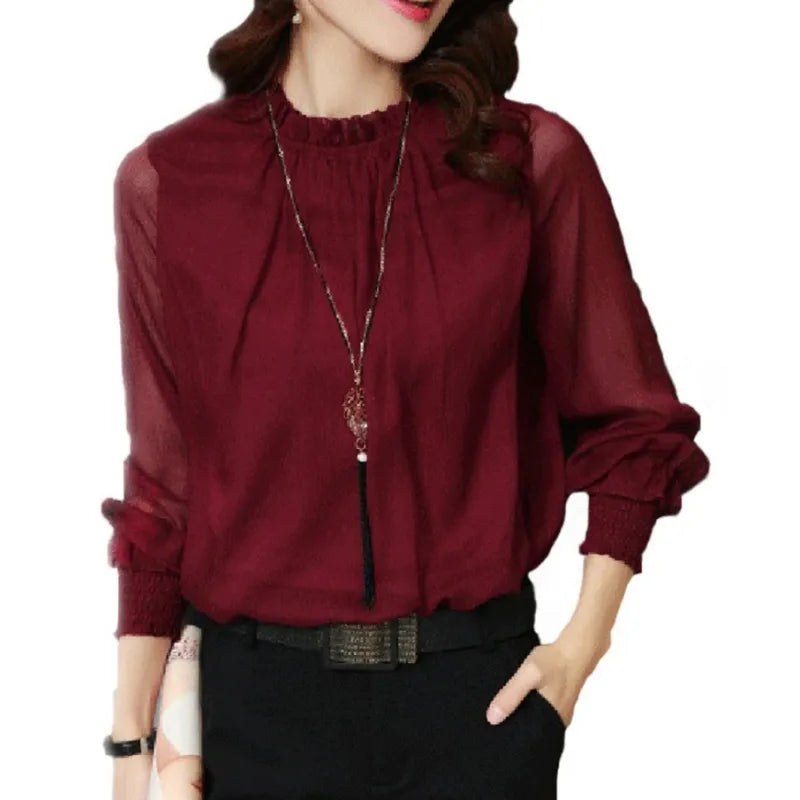 Blusa Con Volantes Y Mangas Largas Para Mujer | Ideal Para Uso Diario Y Eventos