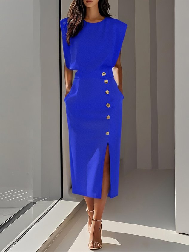 Vestido Midi Sin Mangas Con Botones Frontales Para Mujer | Ideal Para Uso Diario Y Ocasiones
