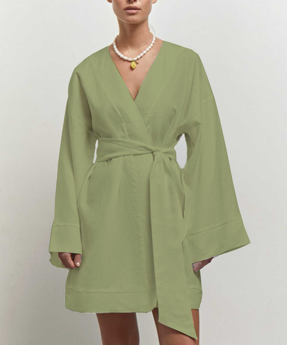 Vestido Corto Cruzado con Lazo Ajustable para Mujer | Ideal para Uso Diario